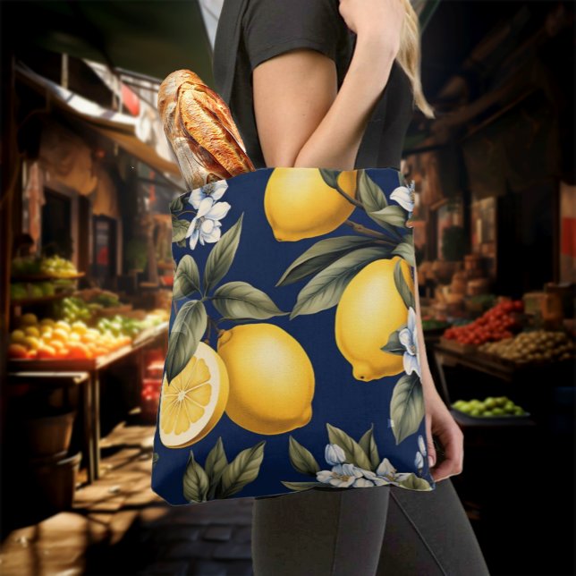 Bolso De Tela Lemas italianas sobre el mercado de los granjeros  (Italian Lemons on Navy 
Tote Bag)