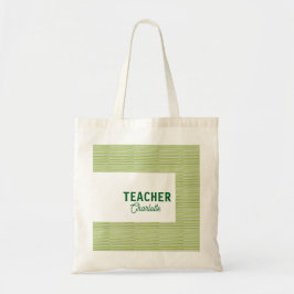 Bolso De Tela Lemon green white stripes teacher professor name c