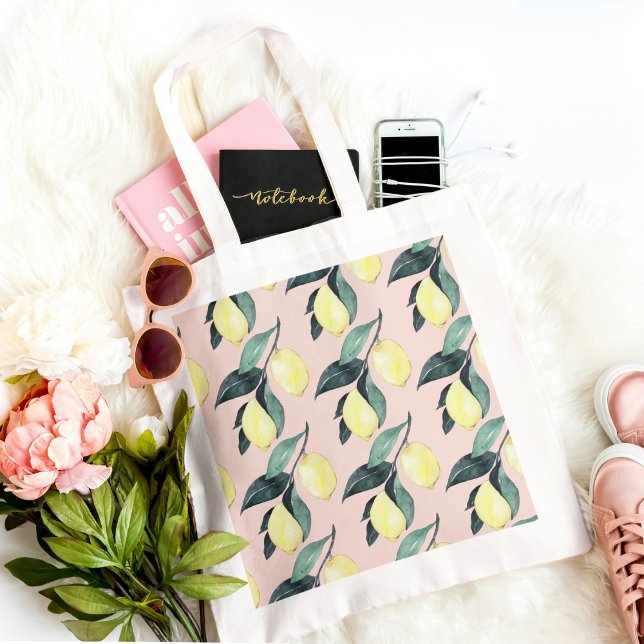 Bolso De Tela Lemones acuarelas y hojas patrón amarillo Seamless (Subido por el creador)