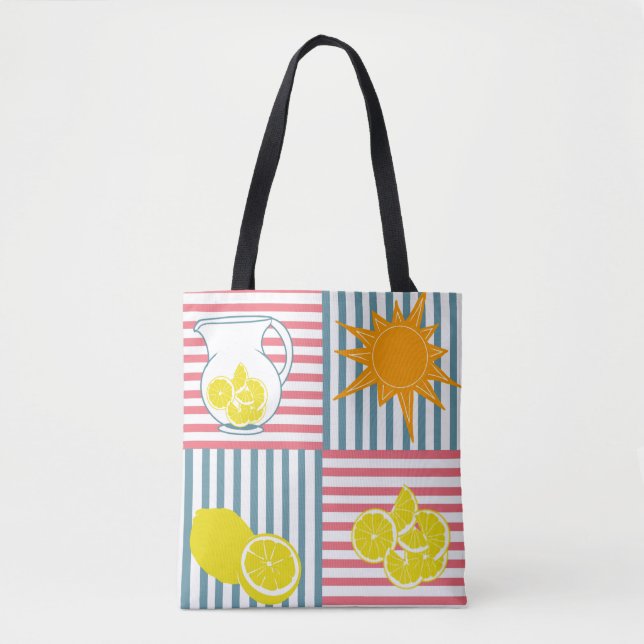 Bolso De Tela Lemones amarillos brillantes, sol naranja, cántaro (Anverso)