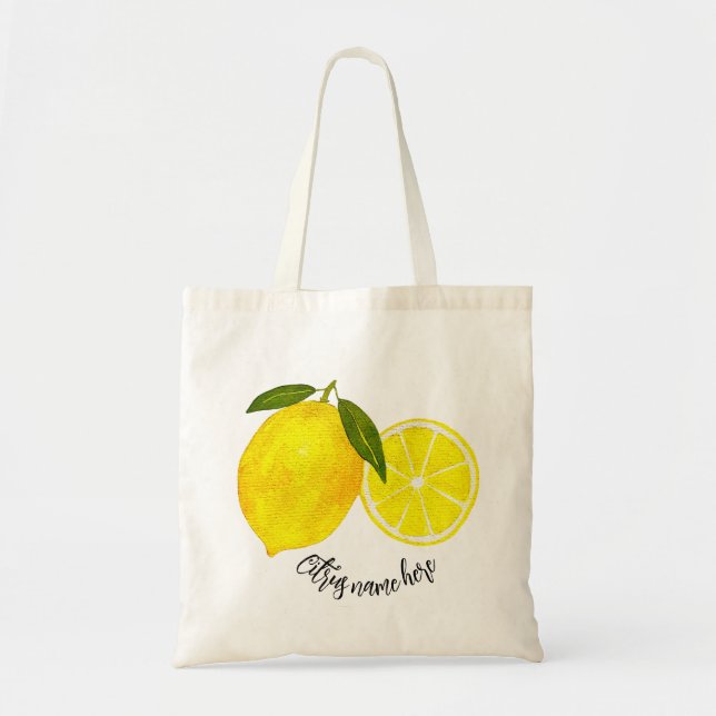 Bolso De Tela Lemones amarillos de acuarela personalizada (Frente)