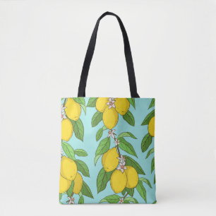 Bolso De Tela Lemones, El Fondo Azul Vibrante No Tiene Percanto.