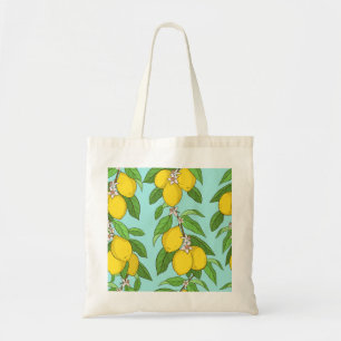 Bolso De Tela Lemones, El Fondo Azul Vibrante No Tiene Percanto.