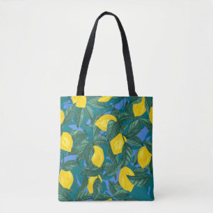 Bolso De Tela Lemones, hojas: patrón cítrico tropical.