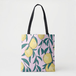 Bolso De Tela Lemones Vintage: Patrón acuarela dibujado a mano.