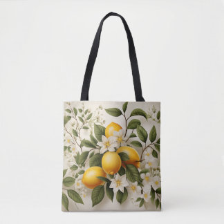Bolso De Tela Lemones Y Hojas Patrón Citrus De Verano Fresco