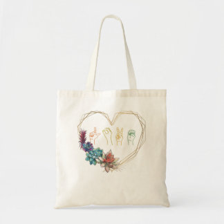 Bolso De Tela Lenguaje de Rótulo de amor Corazón floral ASL Día