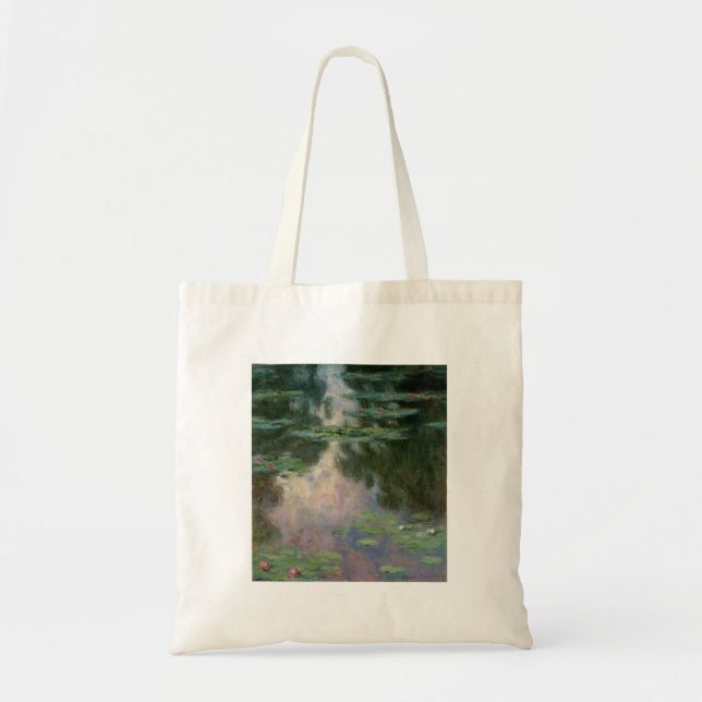 Bolso De Tela LEÑOS DE AGUA EN EL ESTANQUE VERDE ROSA DE Claude  (Frente)