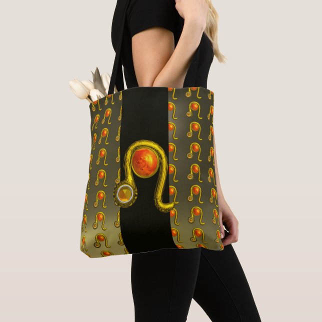 Bolso De Tela LEO GOLD ZODIAC BIRTHDAY JEWEL Gray Black Stripe (Detalle)