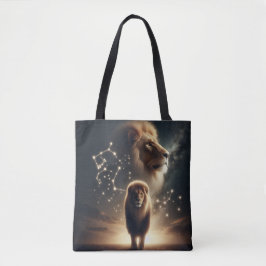Bolso De Tela Leo Zodiac Art - León Majestuoso y Constelación.