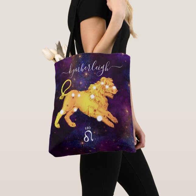 Bolso De Tela Leo Zodiac Rótulo Monograma Cósmico Nombre Oro Púr (Detalle)