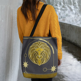 Bolso De Tela Leo Zodiac Rótulo Oro Gris Amarillo Mandala