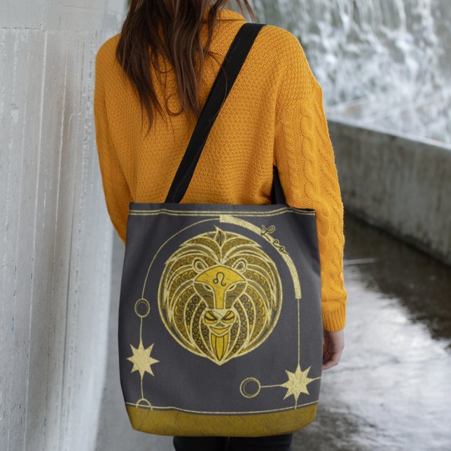 Bolso De Tela Leo Zodiac Rótulo Oro Gris Amarillo Mandala (Subido por el creador)