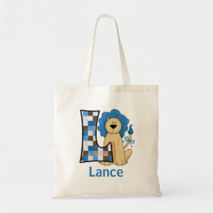 Bolso De Tela León azul para monograma L de niño