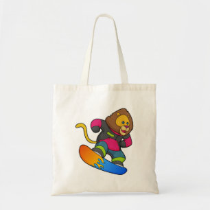 Bolso De Tela León como snowboarder con Snowboard