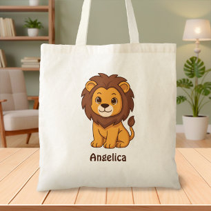Bolso De Tela León de dibujos animados lindo con nombre personal