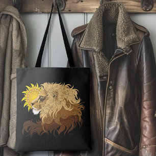 Bolso De Tela León Negro Amarillo Mandala Sol