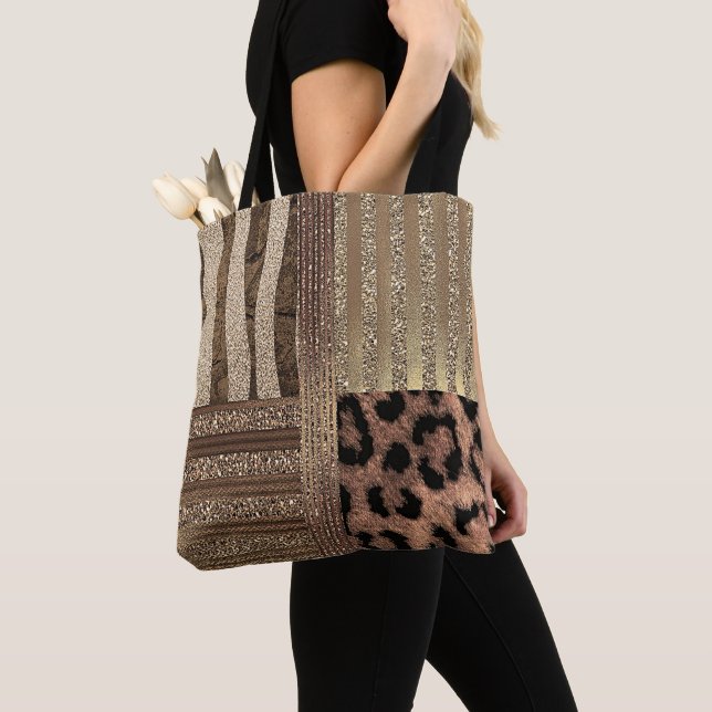 Bolso De Tela Leona Safari Chic Selva Glamour Moderno Brillo (Detalle)