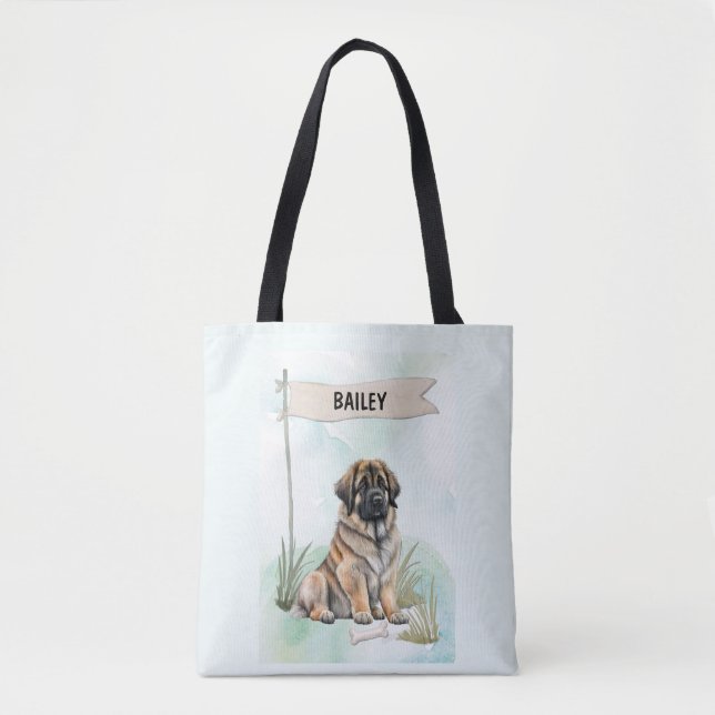 Bolso De Tela Leonberger Watercolor Personalized Dog (Anverso)
