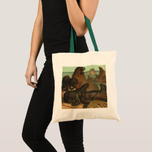 Bolso De Tela Leones del mar de la Vintage en la playa, animales