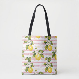 Bolso De Tela Leones y flores de época en franjas rosadas y blan