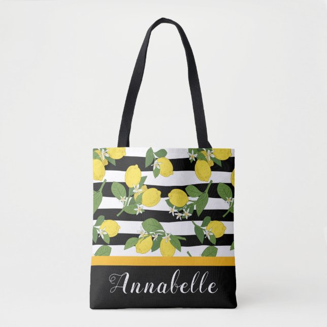 Bolso De Tela Leones y flores encantadoras en franjas personales (Anverso)