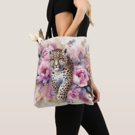 Bolso De Tela Leopard Cub y Rosas Tote Bag