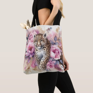 Bolso De Tela Leopard Cub y Rosas Tote Bag