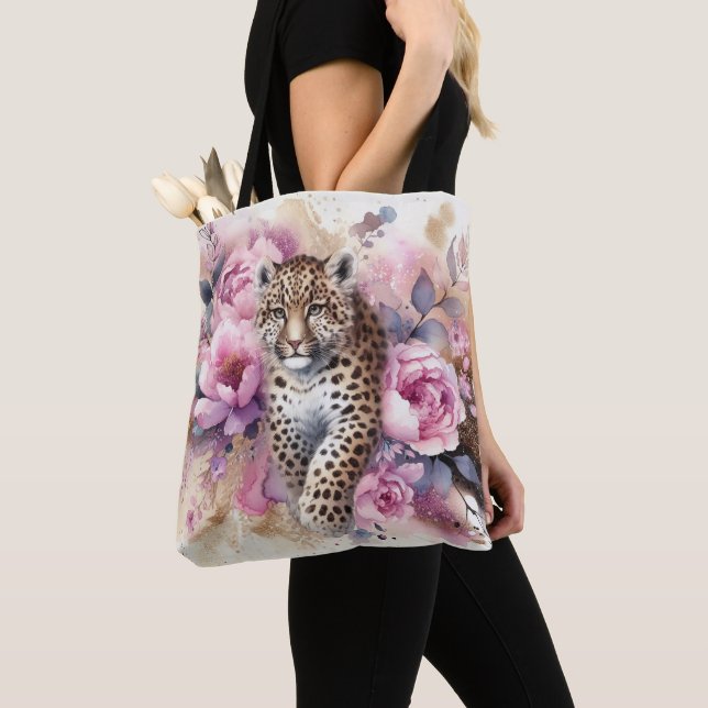 Bolso De Tela Leopard Cub y Rosas Tote Bag (Detalle)
