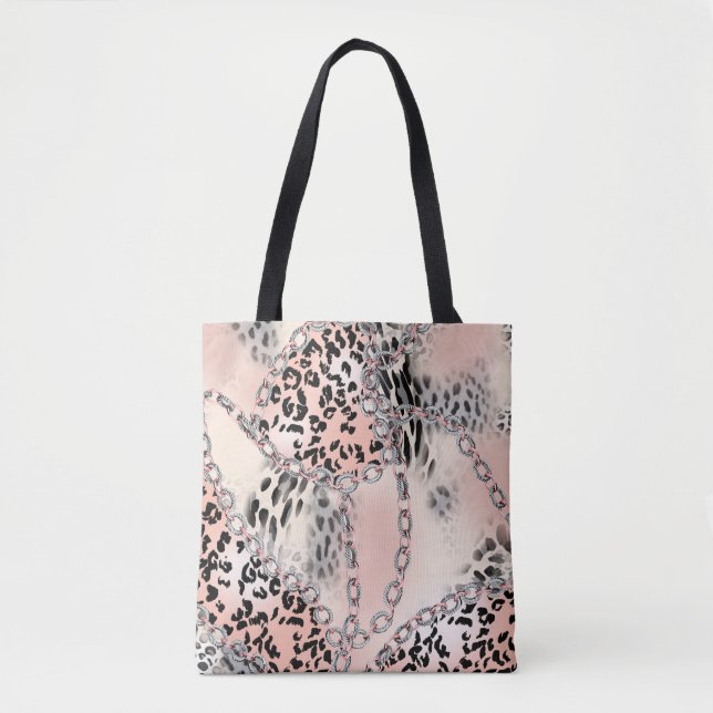 Bolso De Tela Leopard pattern, flowers, chain, roses (Anverso)