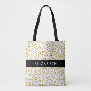 Bolso De Tela Leopard Print, Gold Leopard, Purpurina, tu nombre