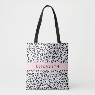 Bolso De Tela Leopard Print, Spots, Black And White, Tu Nombre
