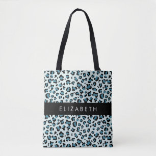 Bolso De Tela Leopard Print, Spots, Blue Leopard, tu nombre