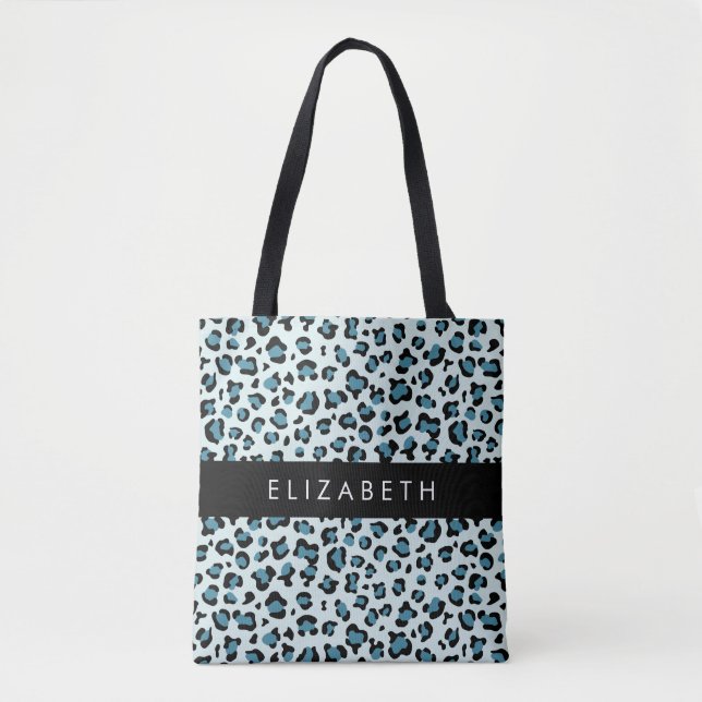 Bolso De Tela Leopard Print, Spots, Blue Leopard, tu nombre (Anverso)