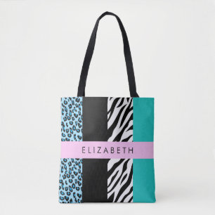 Bolso De Tela Leopard Print, Zebra Print, Blue, Your Name