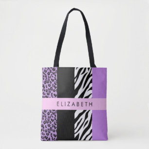 Bolso De Tela Leopard Print, Zebra Print, Purple, Tu Nombre