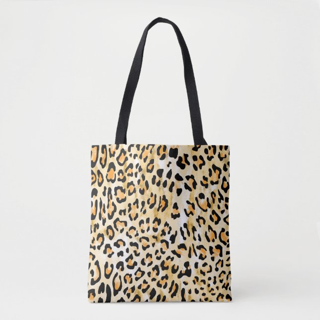 Bolso De Tela Leopardo amarillo, dibujado a mano. (Anverso)
