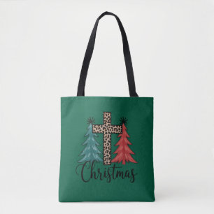 Bolso De Tela Leopardo Cruz Árboles de Navidad Cristiano