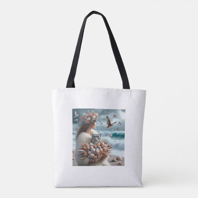 Bolso De Tela Leopardo de las nieves oceánicas femenino (Reverso)
