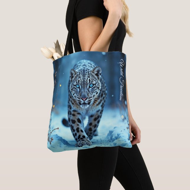 Bolso De Tela Leopardo de las nieves salvaje caminando helado en (Detalle)