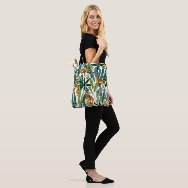 Bolso De Tela Leopardo marrón en hojas de selva tropical exubera (Puesto)