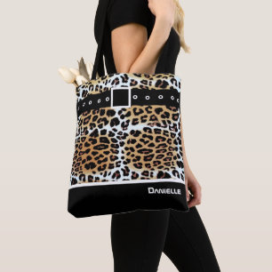 Bolso De Tela Leopardo negro blanco y marrón personalizado