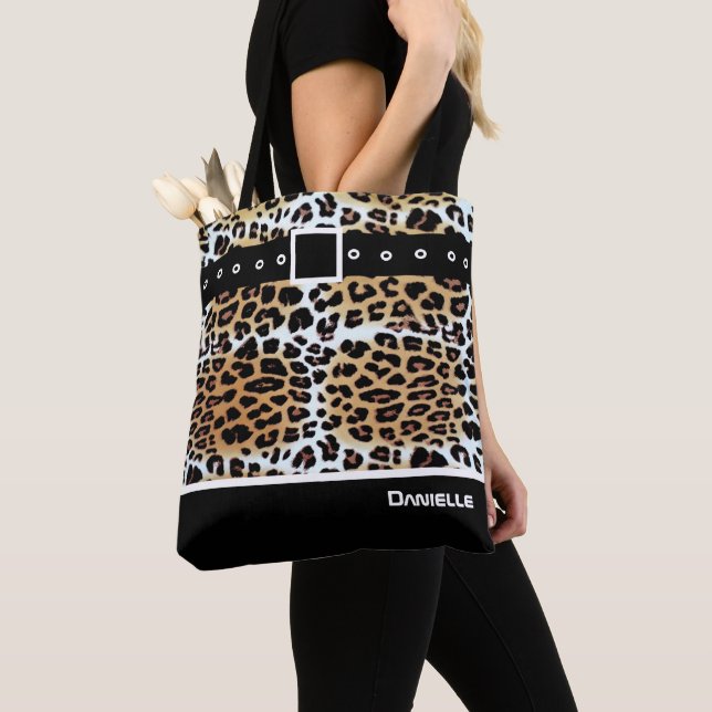 Bolso De Tela Leopardo negro blanco y marrón personalizado (Detalle)