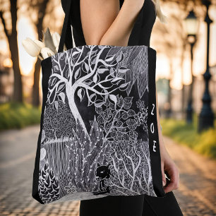 Bolso De Tela Leopardo negro en la selva, dibujado a mano, perso