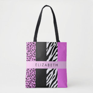 Bolso De Tela Leopardo Print, Zebra Print, Pink, Your Name