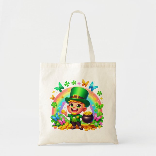 Bolso De Tela Leprechaun arcoiris con oro (Frente)