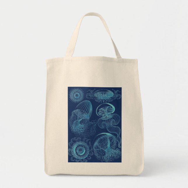 Bolso De Tela Leptomedusae de Ernst Haeckel (azul marino) (Frente)