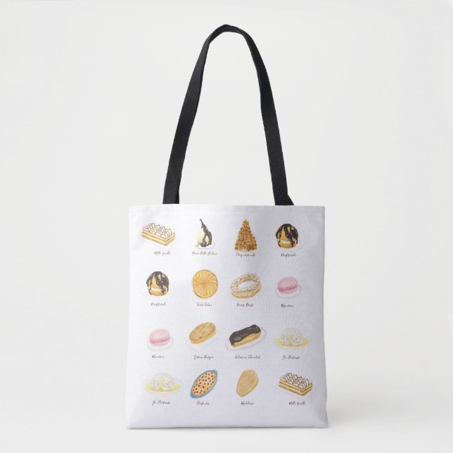 Bolso De Tela Les Pâtisserie Françaises acuarela (Anverso)