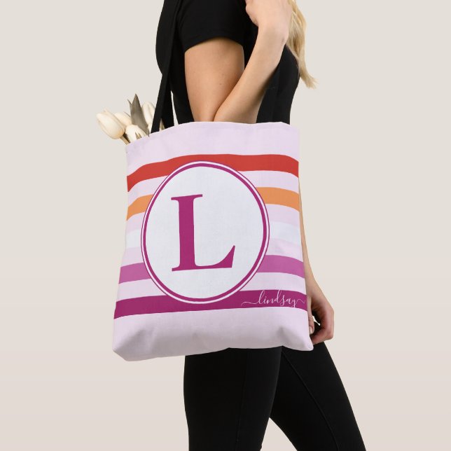 Bolso De Tela Lesbiana (5-Stripe) Tiras Monograma Nombre LGBT Ro (Detalle)