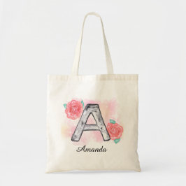 Bolso De Tela Letra acuarela floral a